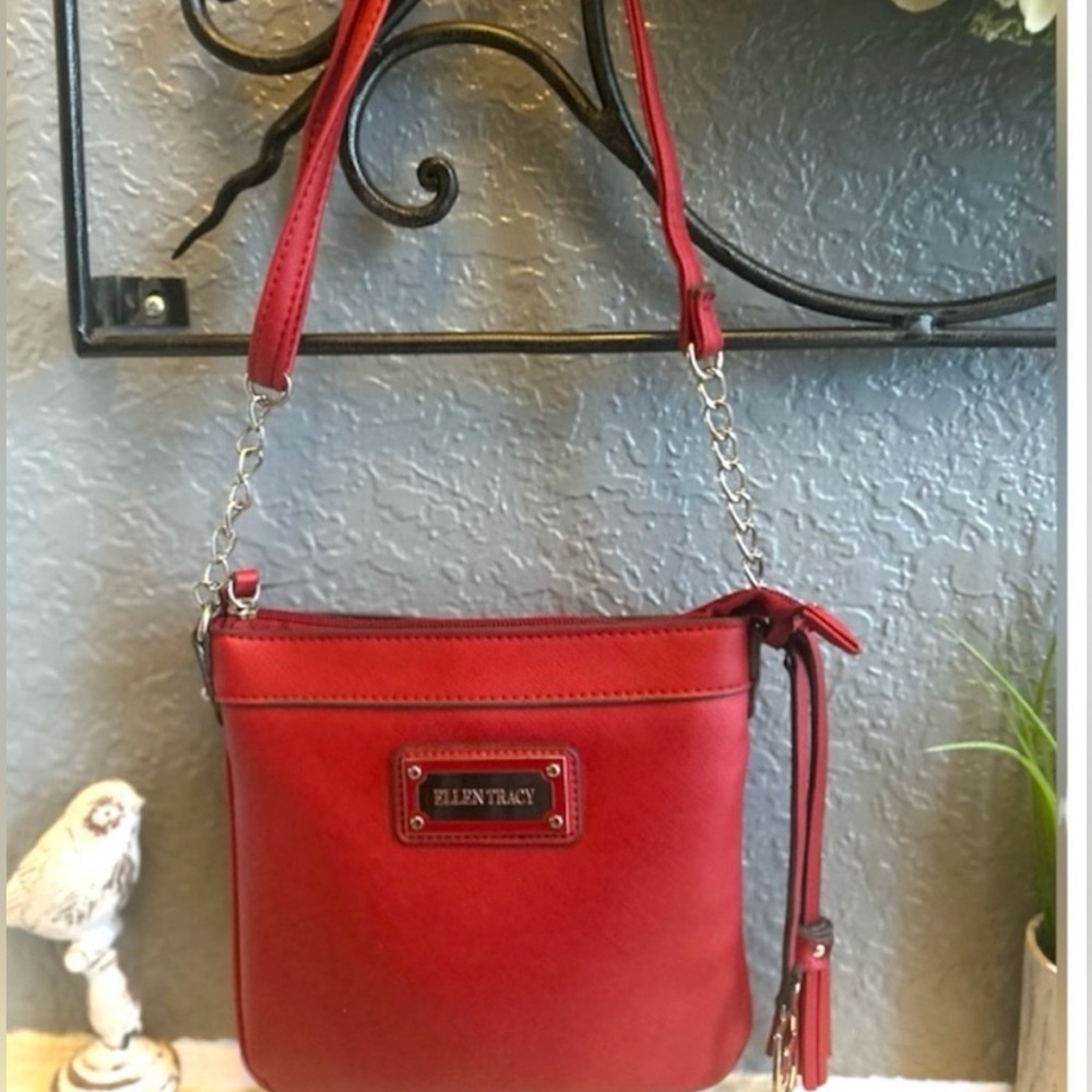 Ellen Tracy  Vibrant Red Crossbody Bag | Adjustable Strap